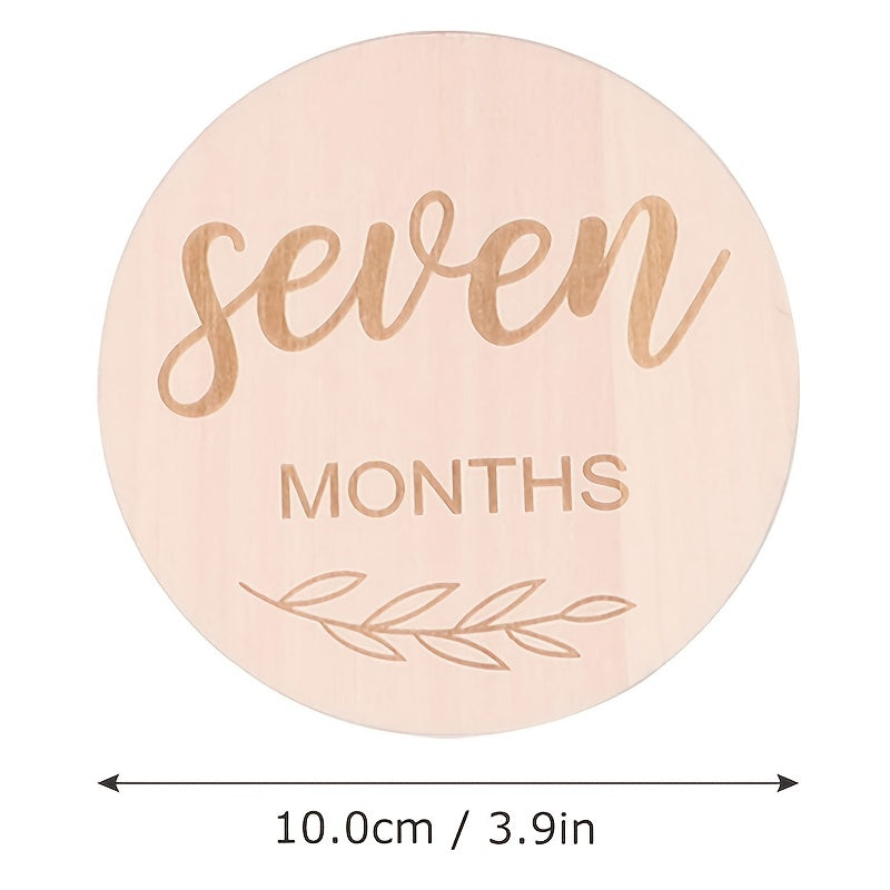 12pcs Wooden Baby Monthly Milestone Cards - Document Your Little One's Growth with Light Wood Photo Discs!