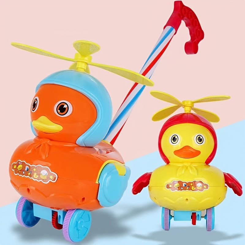 0-6 Years Old Toddler Hand Push Duck Toy - Safe ABS Material, Non-slip Wheels, Bell Rotor & Height Adjustment!