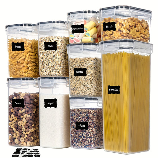 9pc Airtight Food Storage Containers Set - BPA Free Plastic Canisters, Lids, Labels & Dishwasher Safe - Perfect For Kitchen Pantry Storage!