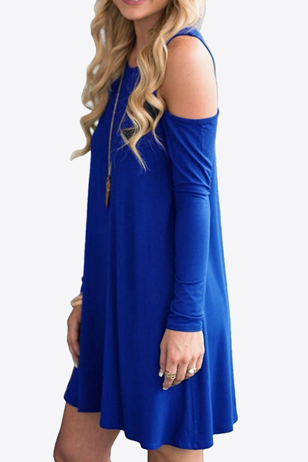 Cold-Shoulder Long Sleeve Round Neck Dress