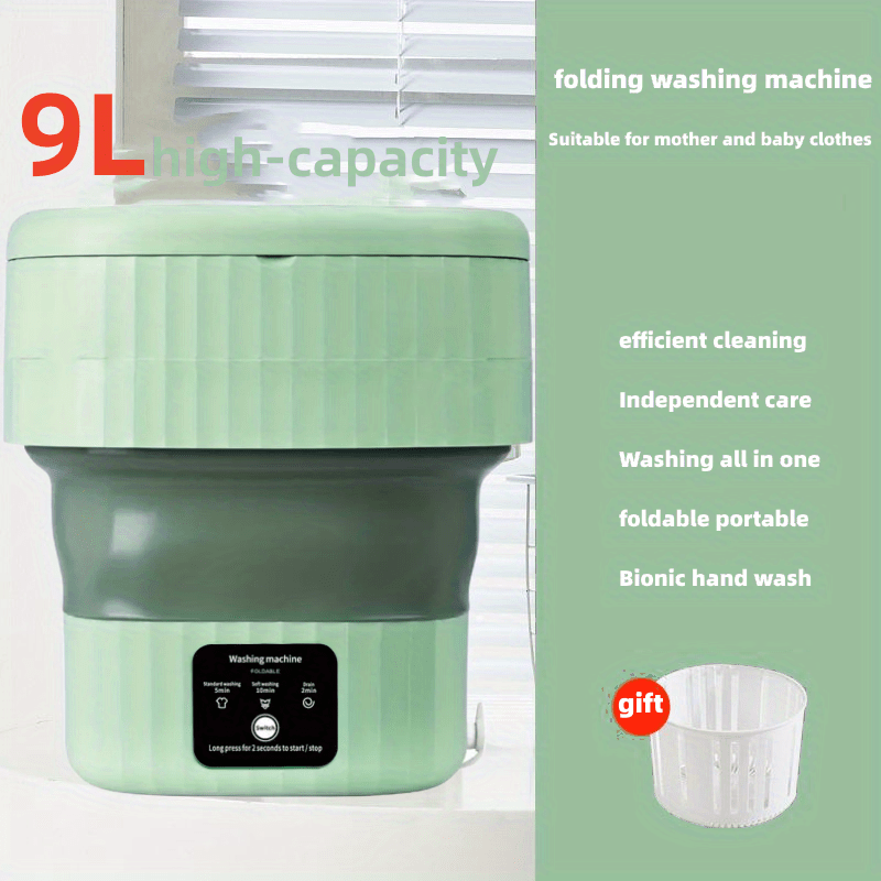 9L Foldable Mini Washing Machine - A Fully Automatic Portable Small Washer for Underwear, Socks, Baby & Toddler Clothes - 9L Large Capacity!