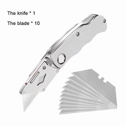 1pc Multifunction Folding Knife, Portable Pocket Knife, Electrician Utility Knife With 10pcs Blades Paper Cutter DIY Hand Tools, Stainless Steel Utility Knife, Woodworking Outdoor Camping Multifunctional High-Carbon Steel Wallpaper Cutting