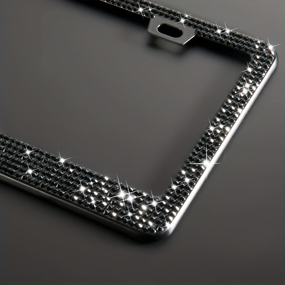 1 pc Sparkling Rhinestone License Plate Frames for Women - Glass and Metal Car Tag Holders with Bling Screws and Caps