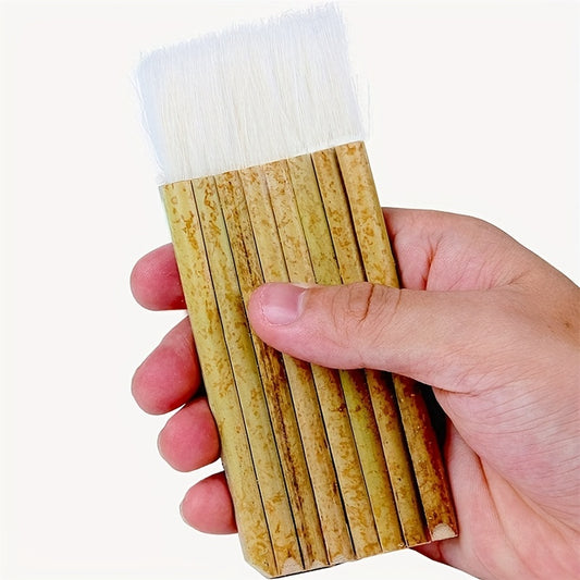 5 Pcs Sheep Hair Hake Brush, Bamboo Handle 8 Reeds 2.09inch Hake Blender Brush For Watercolor/Pottery/Kiln Wash/Dust  Leaning/Ceramic/Decor Painting