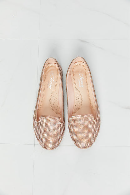 Forever Link Rhinestone Round Toe Flats in Rose Gold