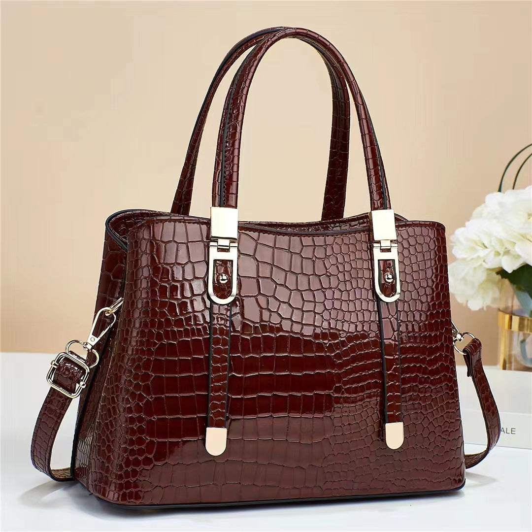 Women's Crocodile Embossed Shoulder Handbag - Stylish Solid Color Crossbody Purse With Removable Strap