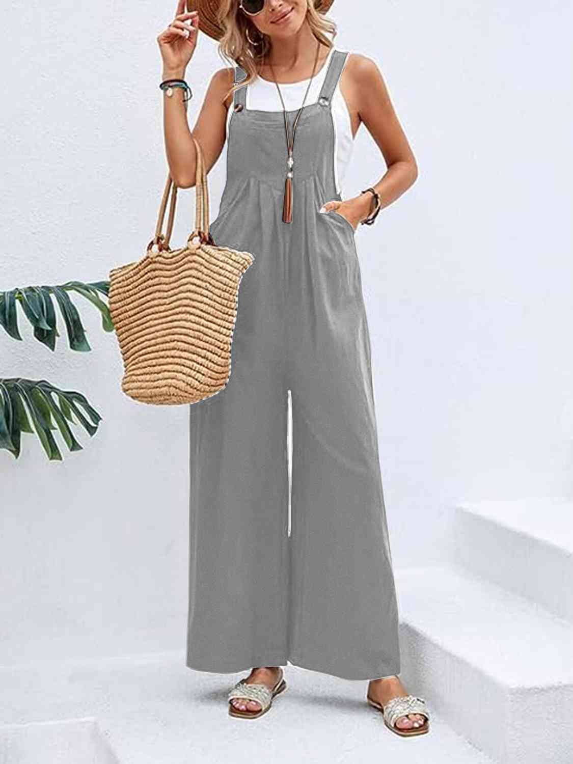 Full Size Wide Leg Overalls with Pockets