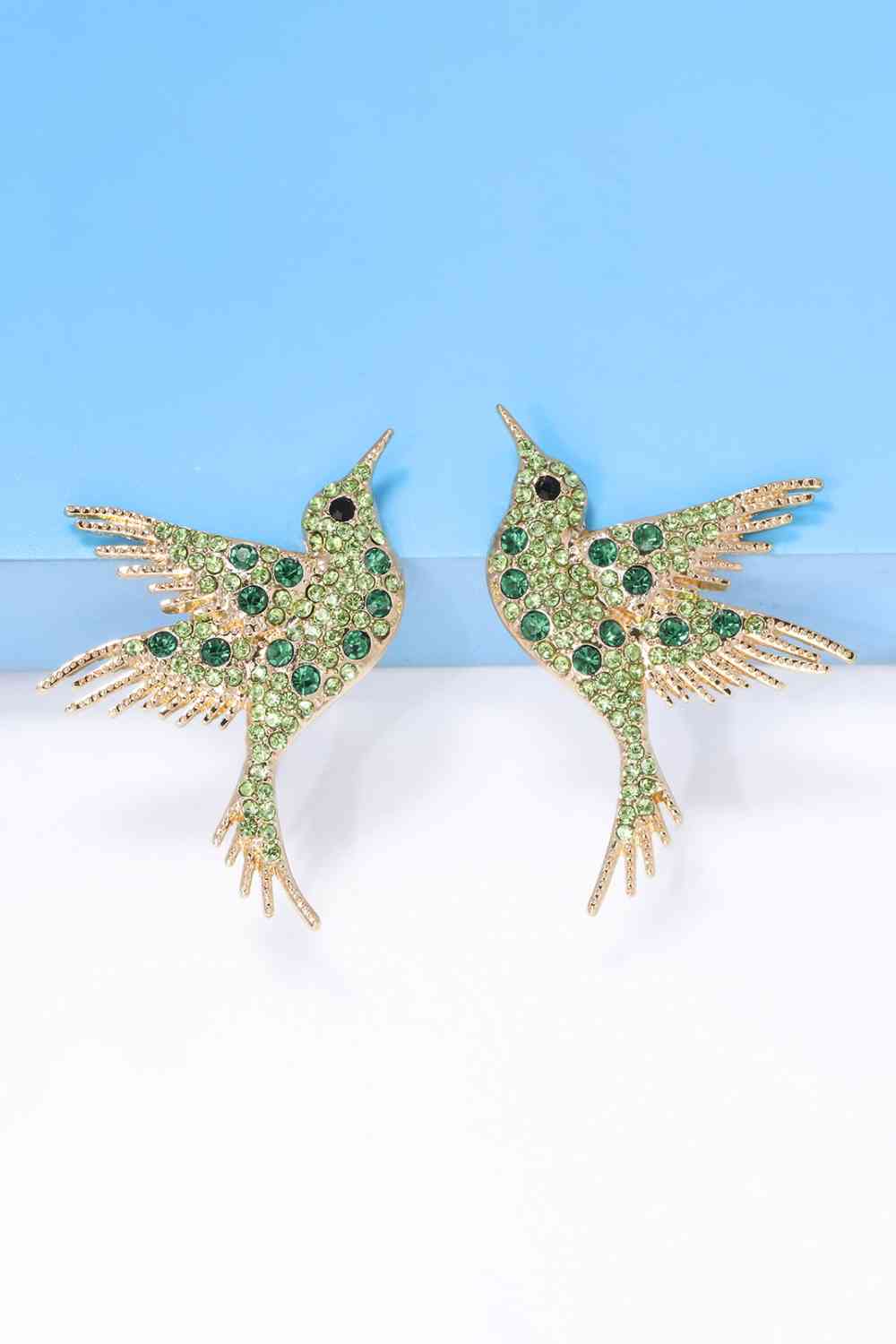 Bird Shape Zinc Alloy Frame Glass Stone Dangle Earrings