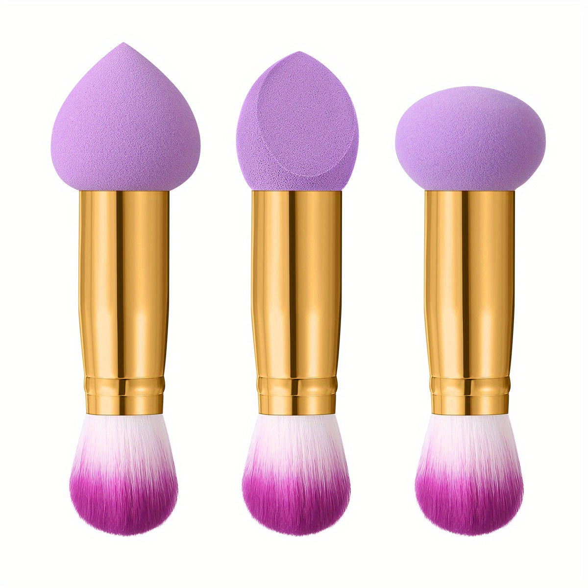 3pcs Foundation Blending Face Brushes With Two Heads Professional Soft Makeup Sponge Fluffy Blusher Brush For Women Beauty, Purple