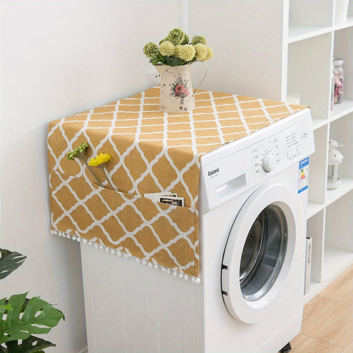 1 Pc Washer And Dryer Top Cover,Washing Machine Top Cover,Fridge Dust Cover With 6 Side Storage Bags For Home And Kitchen