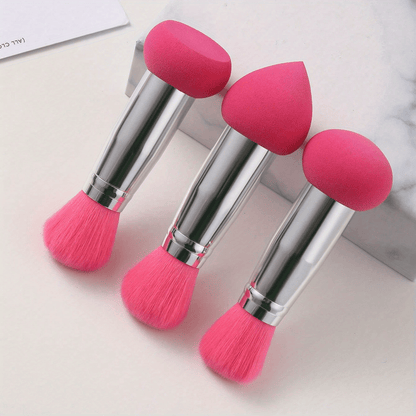 3pcs Foundation Blending Face Brushes With Two Heads Professional Soft Makeup Sponge Fluffy Blusher Brush For Women Beauty, Purple