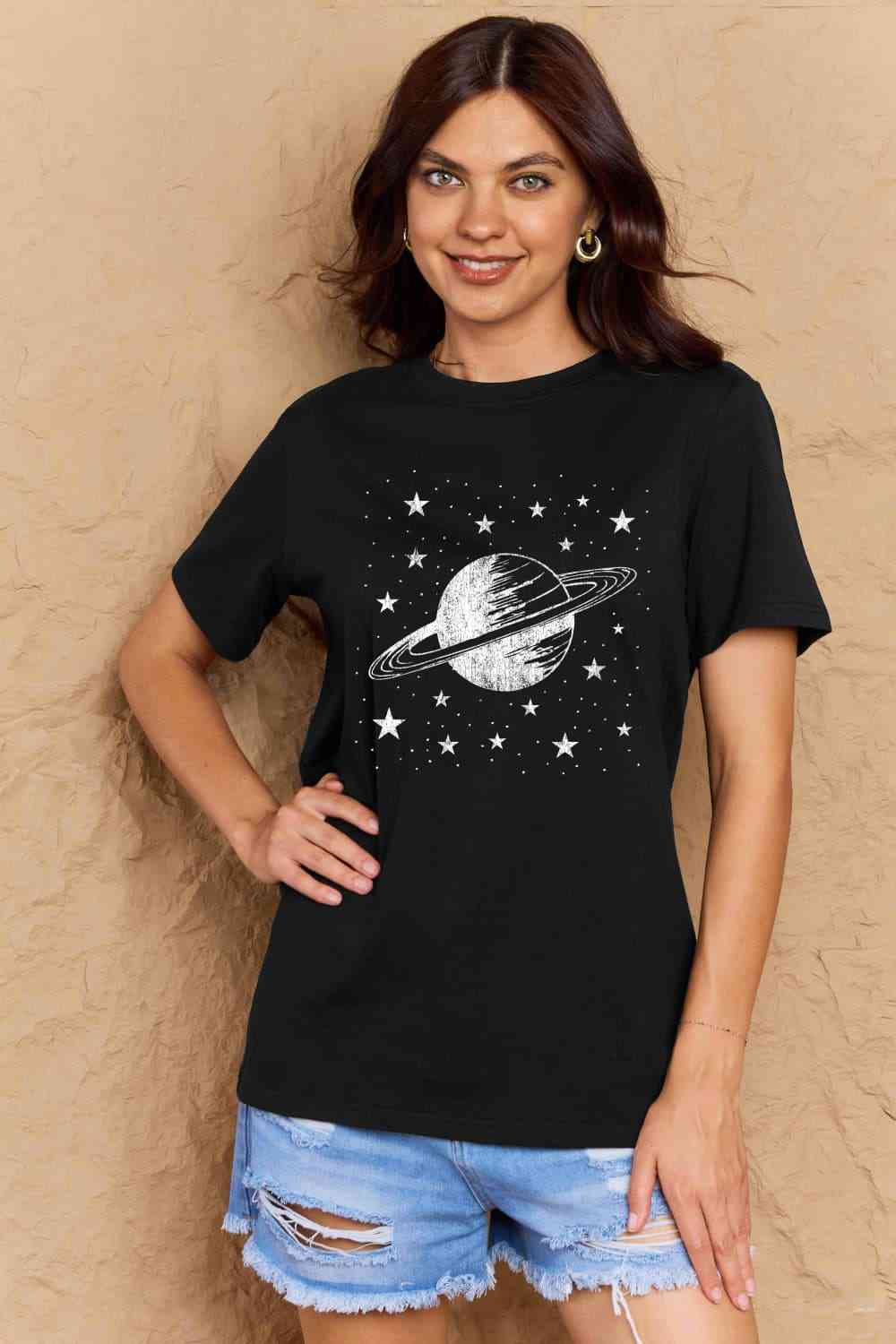 T-shirt en coton avec image Planet, taille réelle, Simply Love