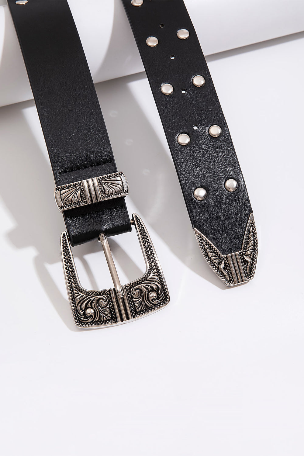 Ceinture en cuir PU cloutée à double rangée