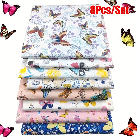 8pcs/set Butterfly Printing Twill Cotton Fabric Patchwork Clothes For DIY Sewing Quilting Material