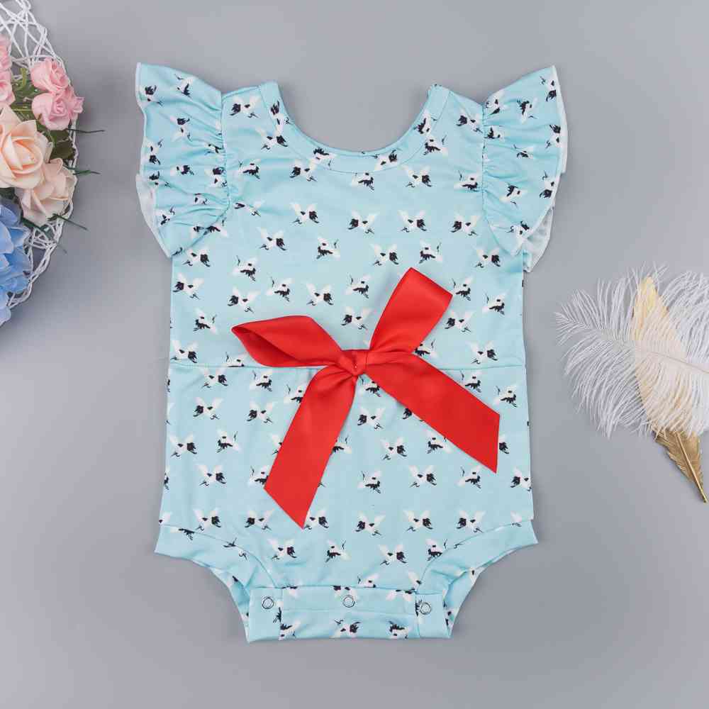 Printed Round Neck Bow Detail Bodysuit