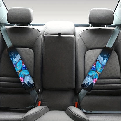 2pcs Blue Butterfly Car Seat Belt Covers, Adult And Child Shoulder Belt Covers, And Seat Belt Shoulder Pads