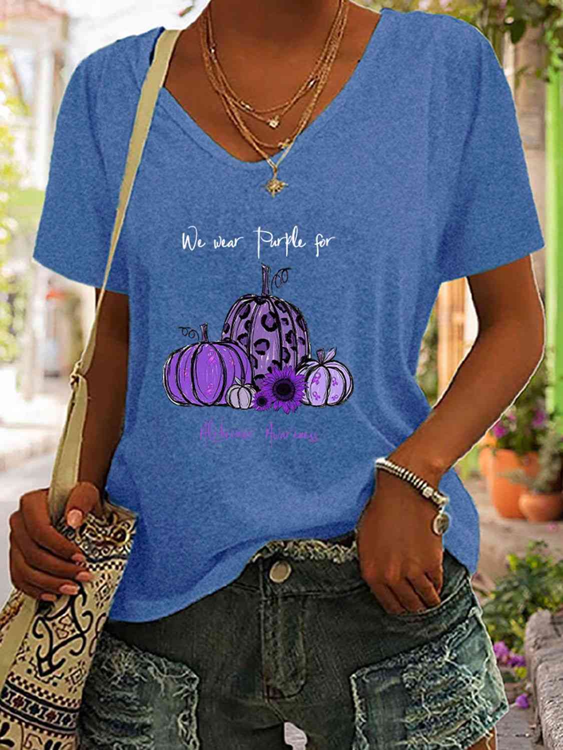 Full Size Pumpkin Graphic V-Neck T-Shirt