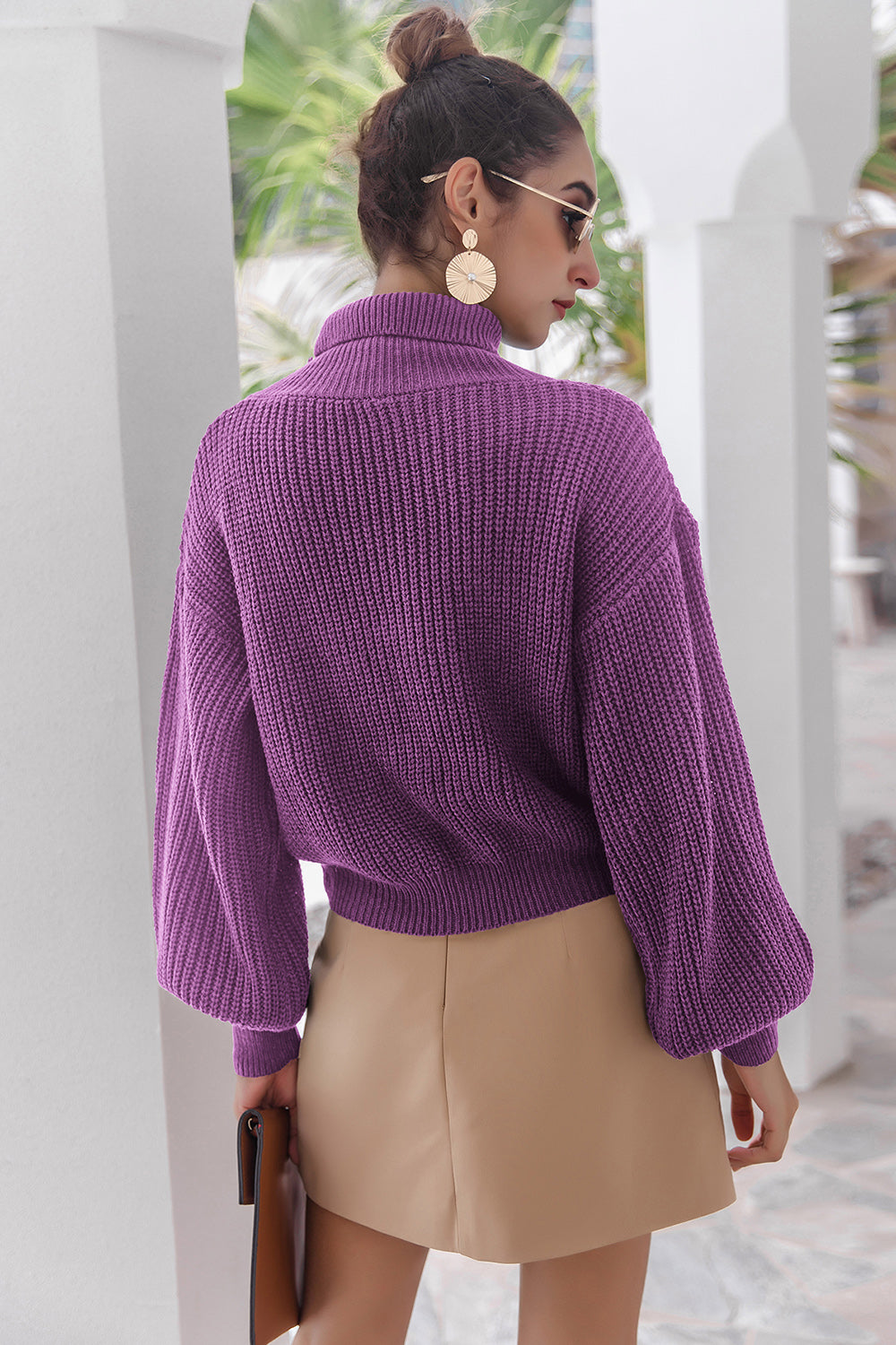 Turtleneck Lantern Sleeve Sweater