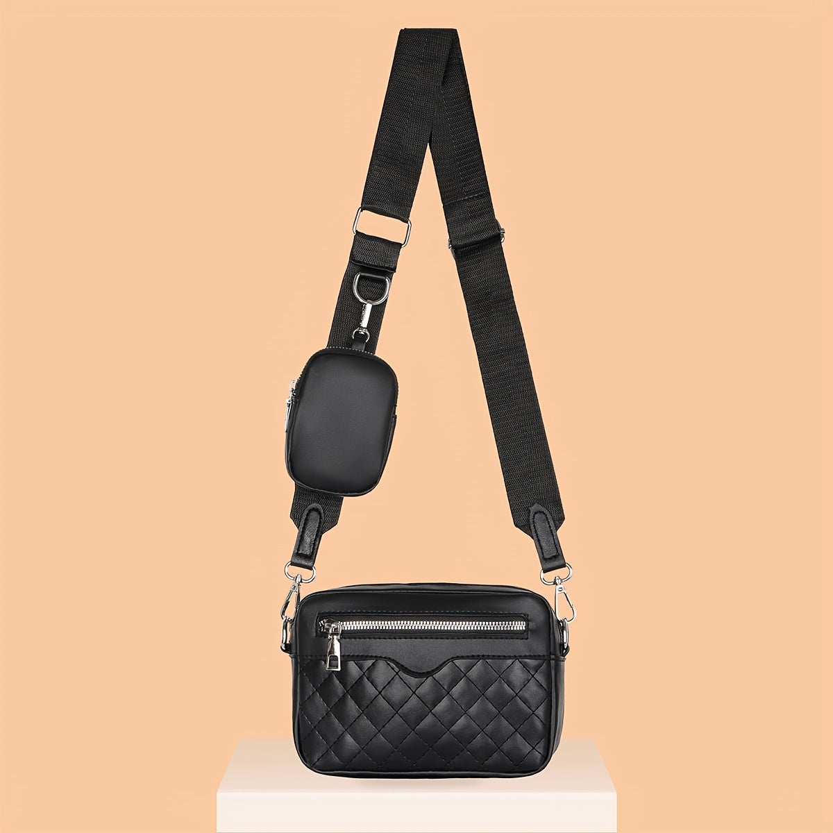 Stylish Argyle Quilted Zipper Shoulder Bag for Women - Perfect for Casual Crossbody Wear with Mini Coin Purses