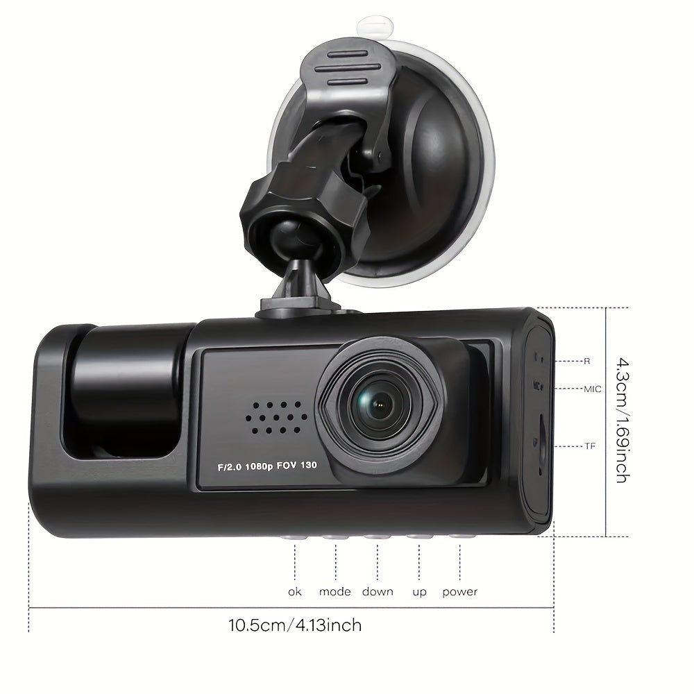 2 Inch Car Dash Cam: 1080P 3 Camera Cycle Recording Video Recorder, Inside Front Rear View Camera, Parking Monitor, Reverse Camera, Infrared Night Vision