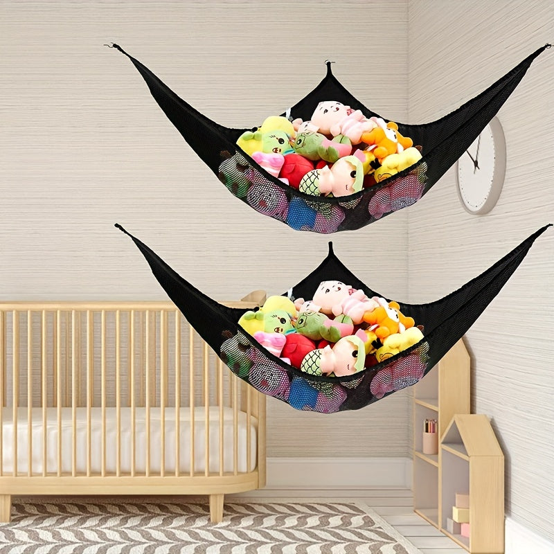 2 Pcs Black Stuffed Toy Storage Hammock - Perfect for Nursery, Play Room, Kids Bedroom!