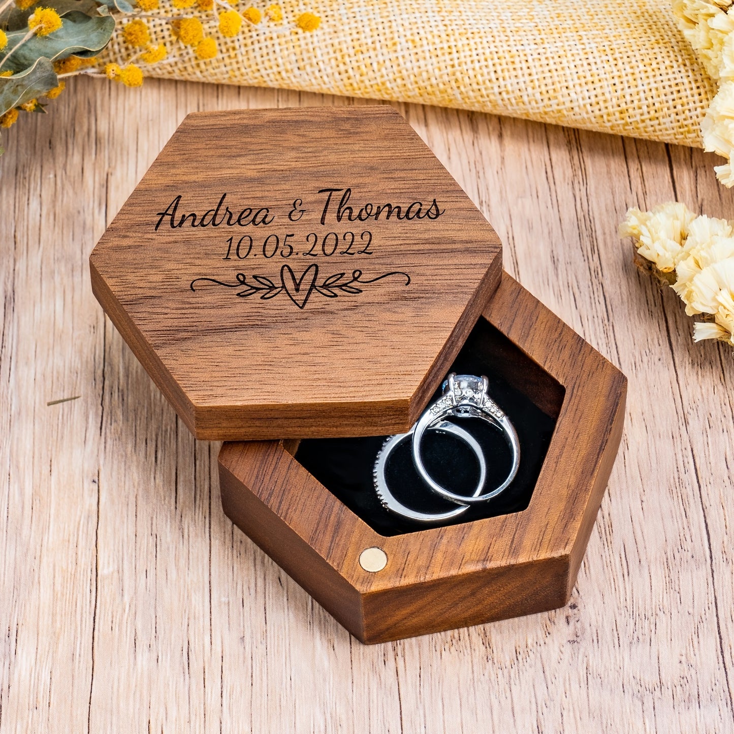 Vintage Wooden Wedding Ring Box - Custom Engraved - Perfect Proposal & Anniversary Gift!