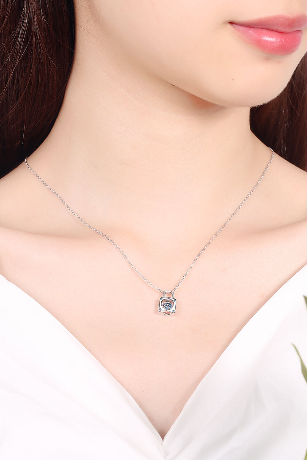 Moissanite Lock Pendant Necklace