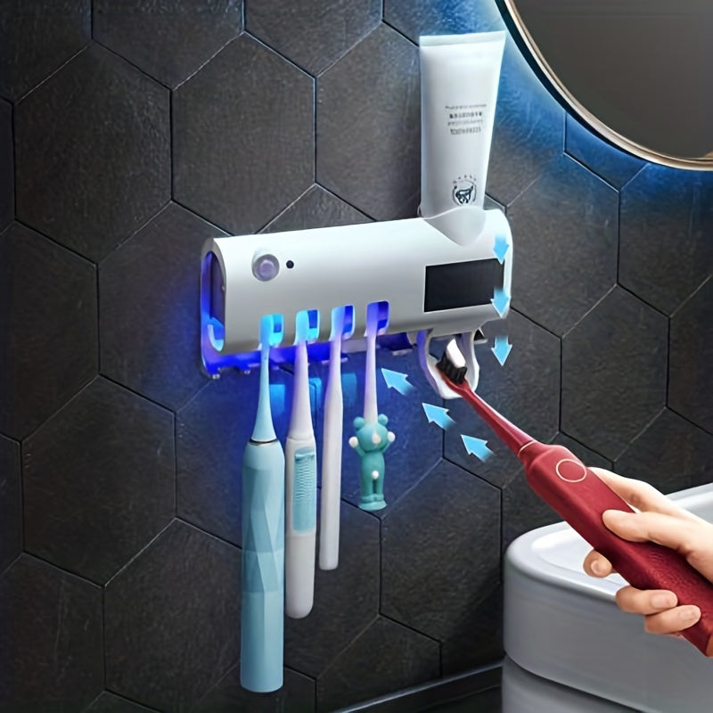 UV-Free Smart Toothbrush Disinfector with Automatic Squeeze Toothpaste Dispenser and Wall Mounted Holder