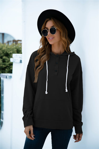 Quarter Snap Drawstring Hoodie with Kangaroo Pocket