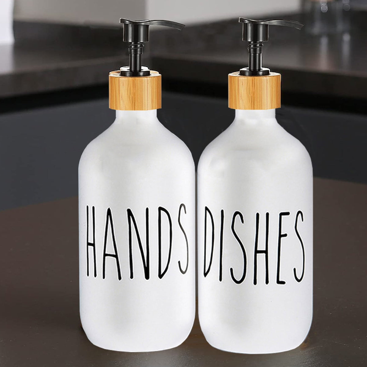 2 pcs Farmhouse Hand and Dish Soap Dispenser Set - Refillable Liquid Soap Dispenser with Pump for Kitchen - Convenient and Eco-Friendly