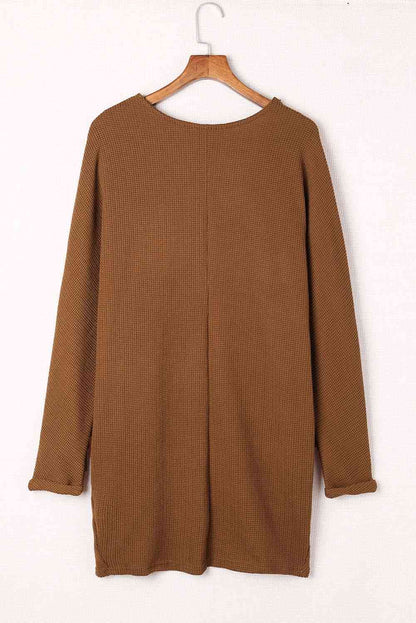 Pleated Detail Open Front Longline Cardigan