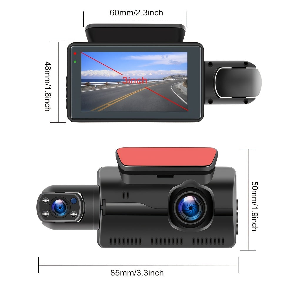 Caméra de tableau de bord DVR pour voiture, enregistreur vidéo à double objectif de 3 pouces, capteur G, caméra avant et intérieure 1080P 