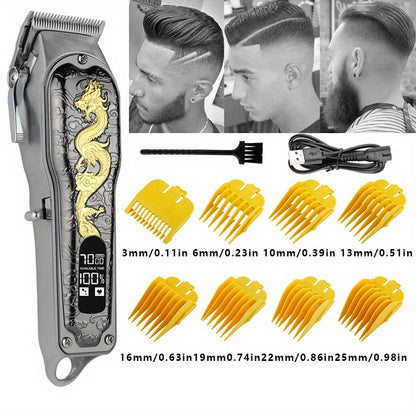 Upgrade Your Hair Styling Game with Professional Dragon Pattern Electric Hair Clipper - USB Charging & Home Hair Cutting