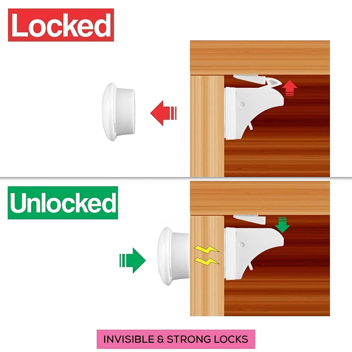 4 Pack Babyproof Magnetic Cabinet Locks - Keep Your Little Ones Safe with Adhesive Easy Installation & Key Holders!