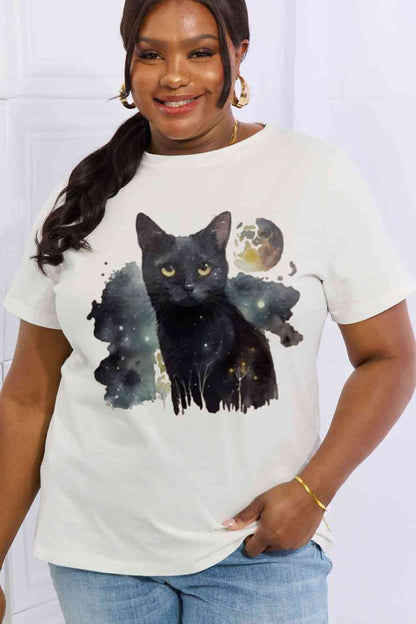 Simply Love Full Size Black Cat Graphic Cotton Tee