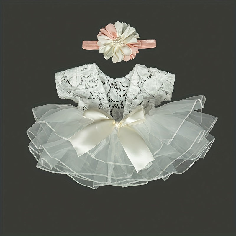 2 pièces/ensemble adorables accessoires de photo de costume en dentelle pour bébé fille avec tenue de bandeau - Accessoires de photographie de vêtements de bébé nouveau-né parfaits et cadeaux de souvenirs de douche 