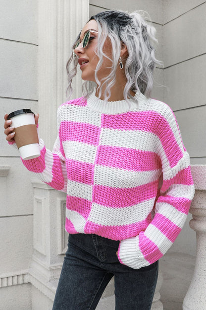 Color Block Dropped Shoulder Sweater