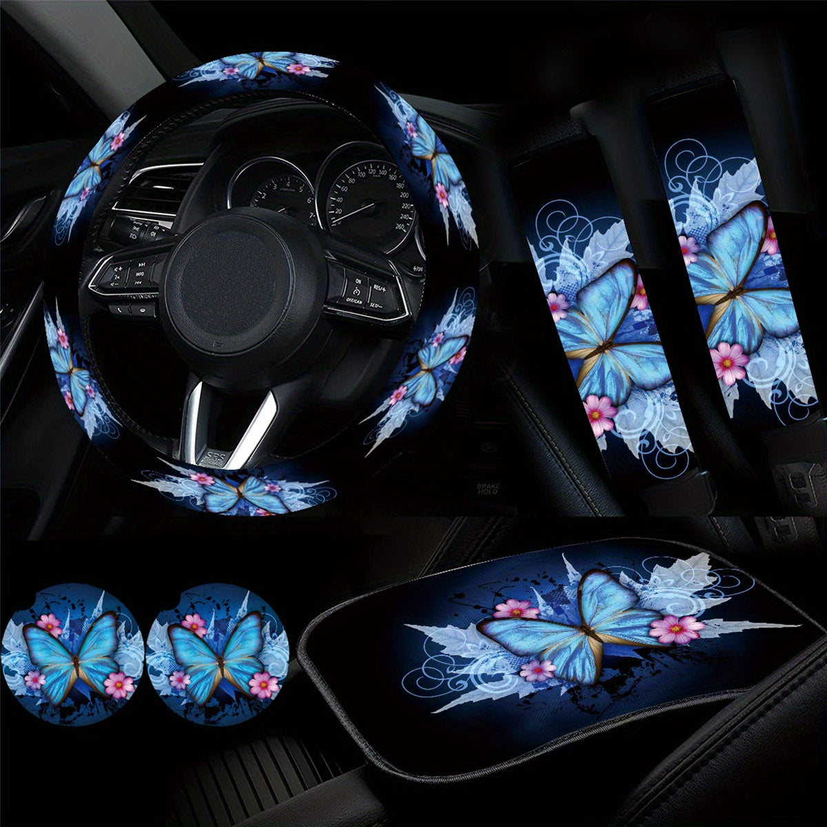 2pc-4pcs Blue Butterfly Cup Coaster For Car SUVs Trucks, 2 Pack Cup Holder Coasters, 3pcs/set, 6pcs/set Car Interior Accessories