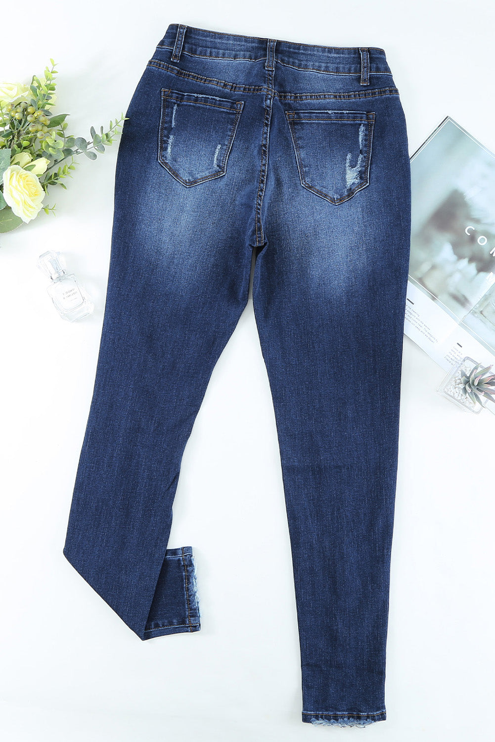 Jean skinny taille haute effet vieilli