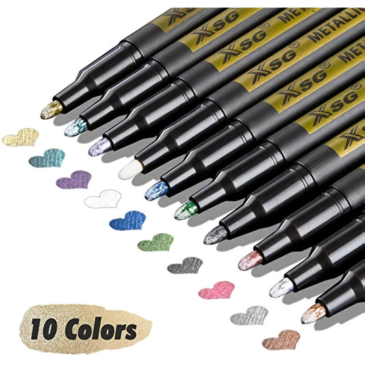 10 colors Metallic Markers for Black Paper, Rock Painting, DIY Photo Album, Scrapbook Crafts - Fine Point, Vibrant Colors, Permanent Ink, Non-Toxic