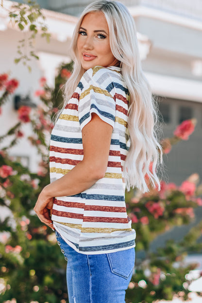 Striped V-Neck Short Sleeve Tee