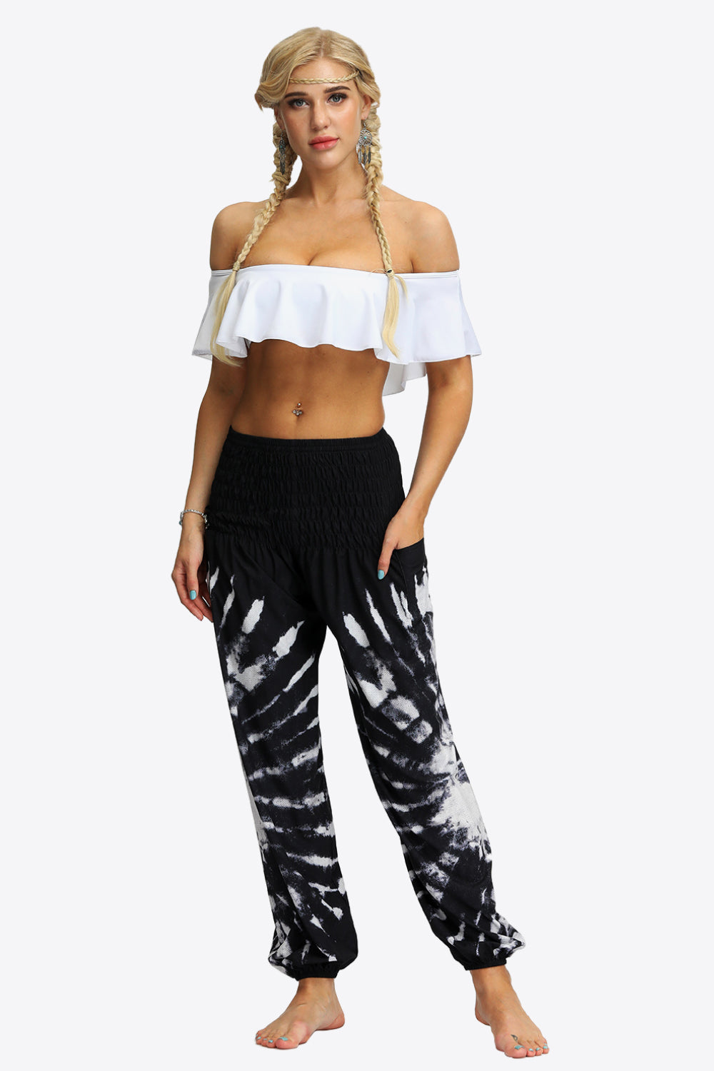 Tie-Dye Smocked Waist Pocket Joggers