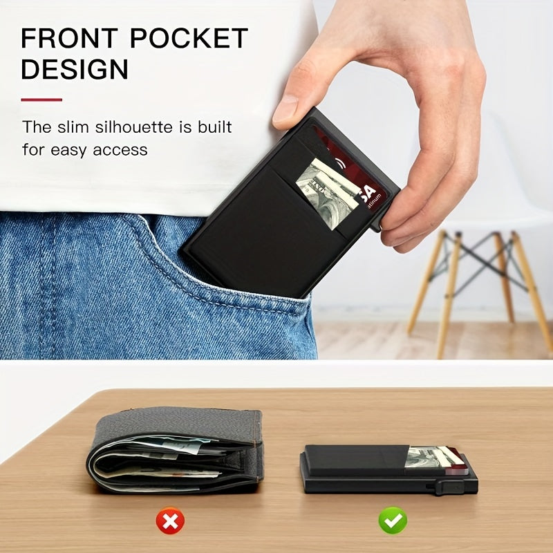 Porte-cartes de crédit automatique Pop-Up, portefeuille minimaliste avec blocage RFID pour cartes de visite pour hommes 