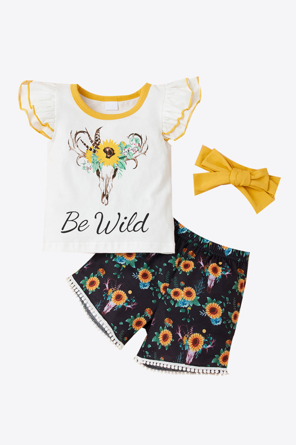 Baby Girl Graphic Flutter Sleeve Tee and Floral Shorts Set