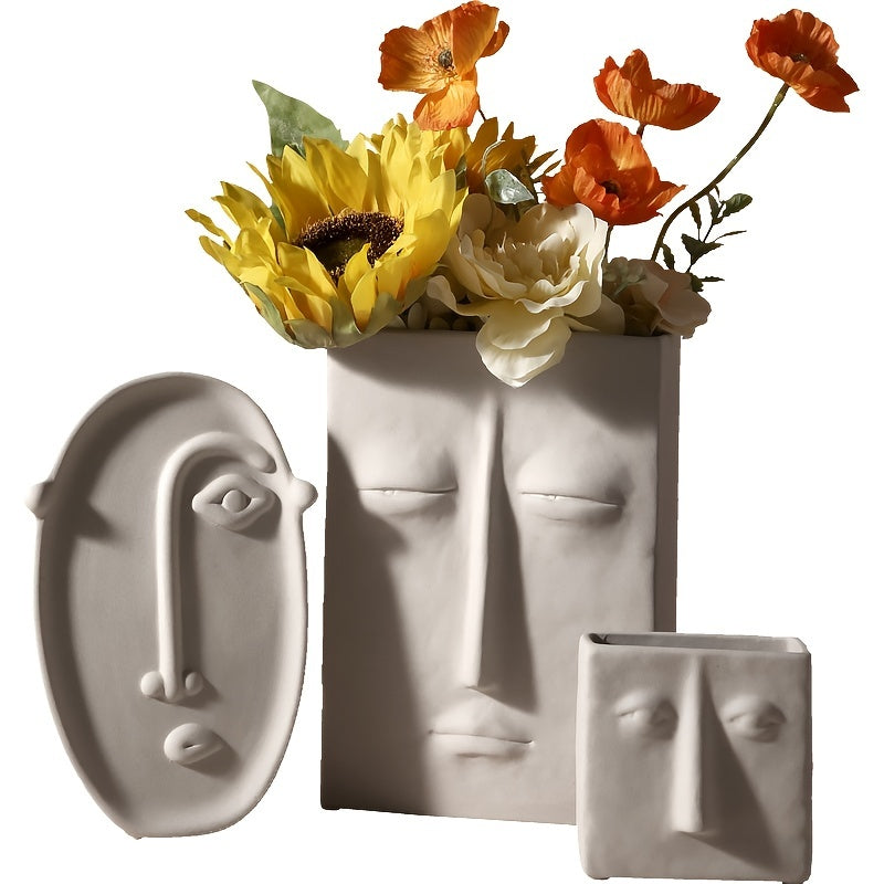 1pc Ceramic Art Creative Abstract Face Decorative Vase, Creative Square Vase Desktop Decorative Ornament, Home Decor, Room Decor, Decorative Gift