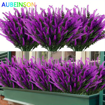 6 Bundles of UV-Resistant Artificial Lavender Flowers - Perfect for Garden, Porch, Window Box Decorating!