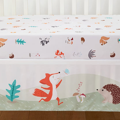 3pcs/set Forest Friends Microfiber Crib Bedding Set - Soft Quilt, Fitted Sheet, and Crib Skirt for Boys and Girls - Adorable Animal Designs for a Cozy Nursery