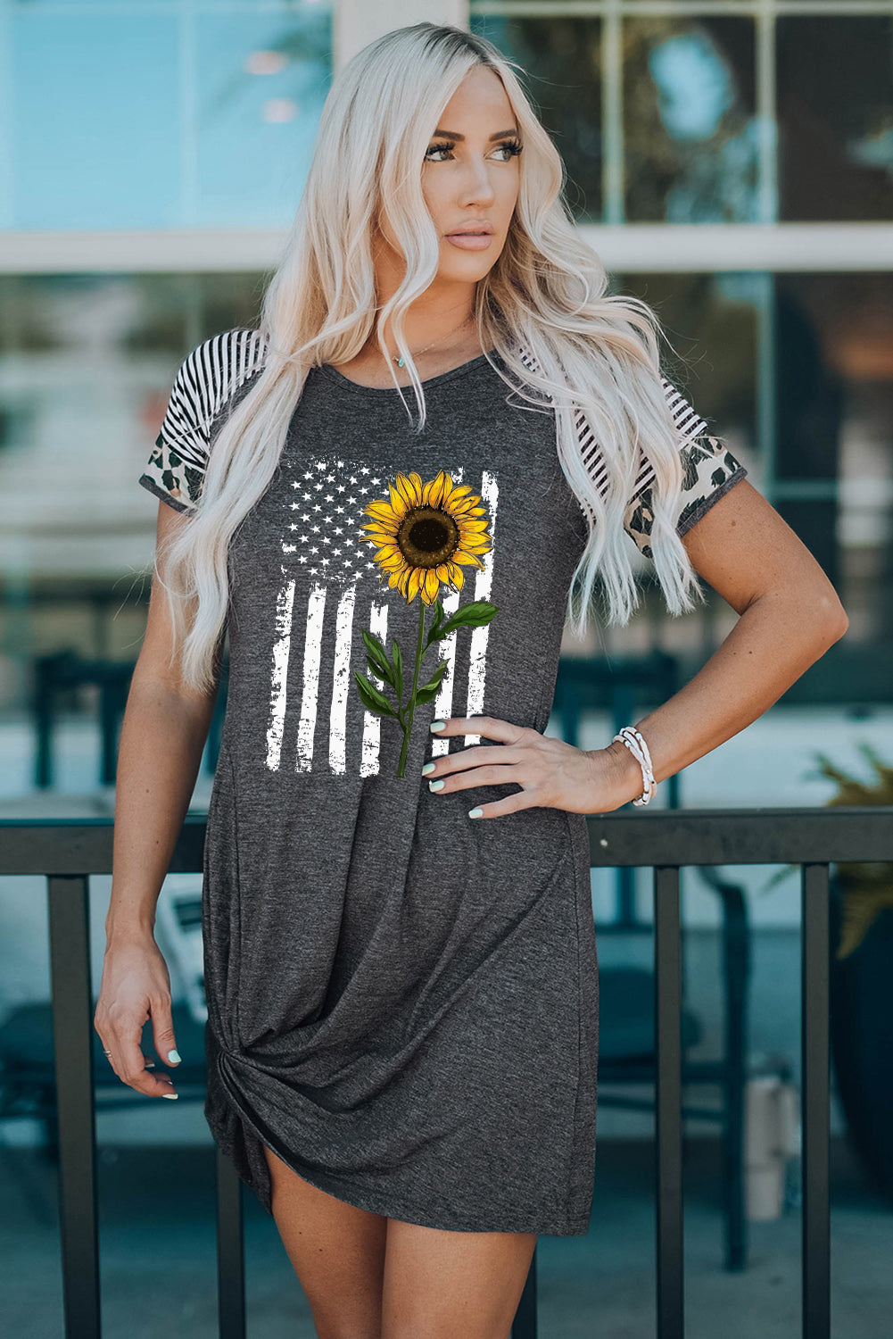 Sunflower Graphic Mixed Print Twisted Dress