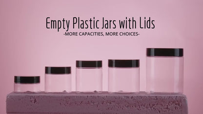 6 pcs Leak-Proof Plastic Pot Jars for Travel Storage and Cosmetic Use - Includes 6 Sizes (6,4,3,2)oz - Clear and Black Lids - Perfect for Makeup, Eye Shadow, Nails, Powder, Paint, and Jewelry