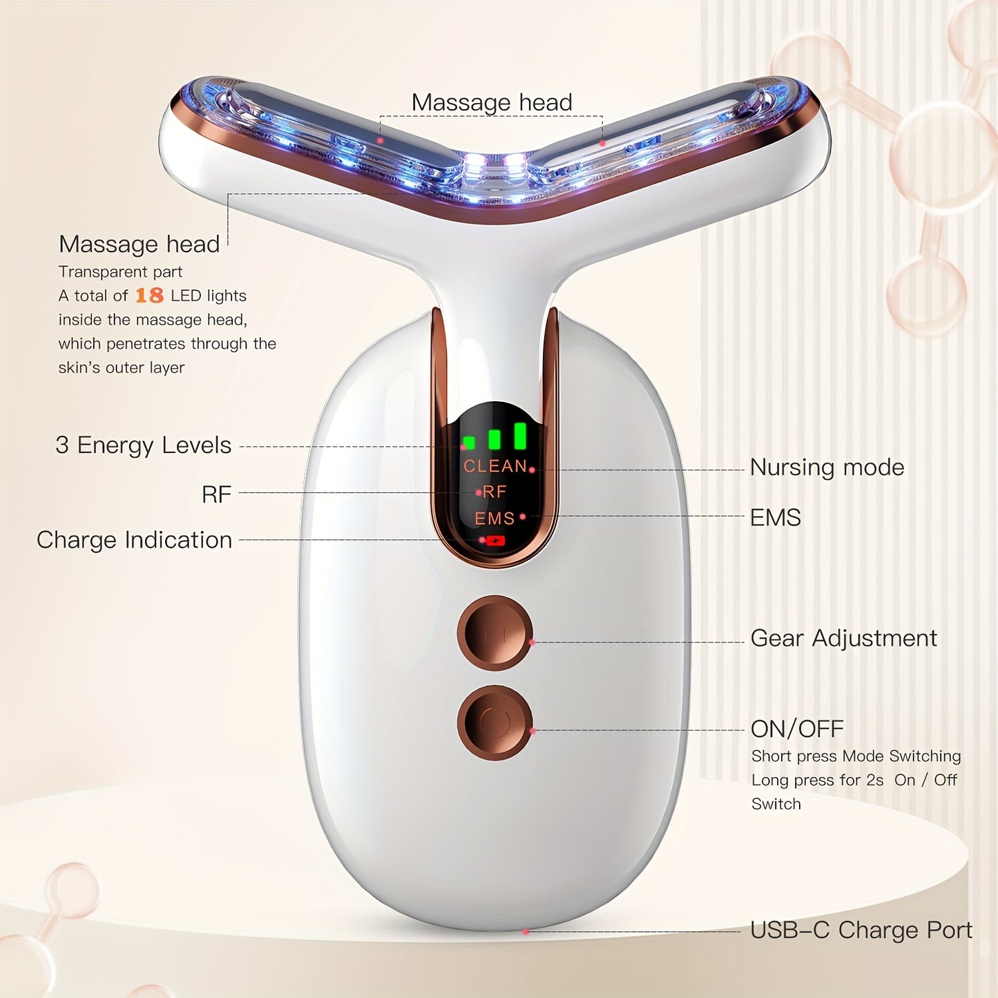 4-in-1 Radio Frequency Skin Tightening Machine: EMS Microcurrent Facial Device, Red Light Therapy, Thermal Vibrating Face Massager & More - Get Youthful & Flawless Skin Instantly!